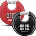 DELSWIN 4-Digit Disc Combination Lock Outdoor - Heavy Duty Combination Padlocks with Hardened Steel Shackle Weatherproof Combo Locks for Gates,Sheds,Fence,Storage Unit (3/8" Shackle, Black and Red)