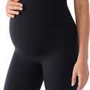 MOMANDA No Front Seam Maternity Biker Yoga Shorts Over The Belly Summer Stretchy Pregnancy Active Short Pants Workout 6" (Black, L)