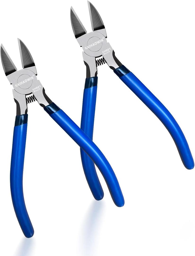 Wire Cutters 2 Pack KAIHAOWIN 6 Inch Wire Cutters Set Spring Loaded Wire Snips Diagonal Cutting Pliers Dikes Precision Wire Clippers Small Flush Cutter for Cutting Wires,Electronics,Cables,Jewelry,DIY (ef of 2 pk)