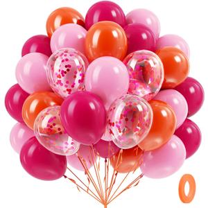 BAUANOOY Pink and Orange Balloons, 60pcs 12 Inch Pink and Orange Party Decorations with Confetti Balloons for Bachelorette Tropical Luau Party Engagement Birthday Party Decorations