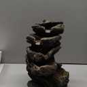 Alpine Corporation WIN1180 11" Indoor Tabletop Waterfall Fountain with LED Lights, 5 Tier Rainforest Garden Fountain, Brown