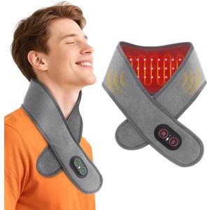 Cordless Neck Heating Pad for Pain, Neck Massager with 660nm 850nm Red Light, Neck Heating Pad for Pain Electric, Heated Neck Brace Wrap for Soreness Stiffness Pain Relief