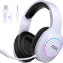 AOC Wireless Gaming Headset Compatible with ps5/4, PC, USB-C & Bluetooth 5.4 & 2.4GHz Gaming Headphones with Noise Canceling Mic, 7.1 Virtual Surround,20ms Latency, 45H, RGB- White