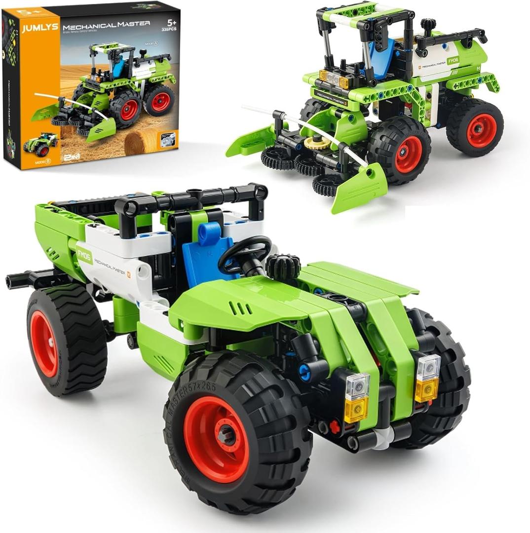 Jumlys STEM Building Toy for Kids Boys Girls Age 5, 6, 7, 8, 9, 10, 11, 12 Years Old, 2 in 1 Farm Truck Harvester Building Sets, 335 Pcs DIY Engineering Construction Toy