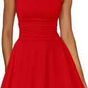 Kaximil Women's Ruffle Hem Boat Neck Mini Dress Sleeveless Ruched Corset Short Party Dresses (Large, Red)