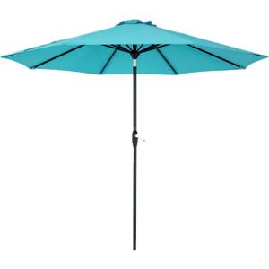 Tempera Striped Patio Umbrellas Outdoor Table Market Umbrellas with Crank & Pust Button Tilt|Auto-Tilt, 8 Steel Ribs, High Color-Fastness Canopy (Turquoise)