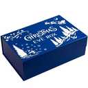 WRAPAHOLIC 1 Pcs Christmas Gift Box with Lid - 13.3 x 9 x 4 Inches Blue and White Christmas Eve Box Lettering Design Collapsible Gift Boxs with Magnetic Closure and 2 Pcs Tissue Paper