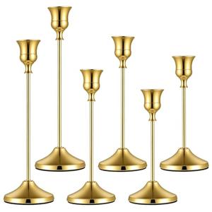 2 Sets 6 Pcs Gold Metal Taper Candle Holders, Candlestick Holders, 7cm Diameter Taper Candle Holder Bulk for Table Centerpieces Candlesticks for Ramadan Wedding Christmas Party Table Decor-23/19/16cm