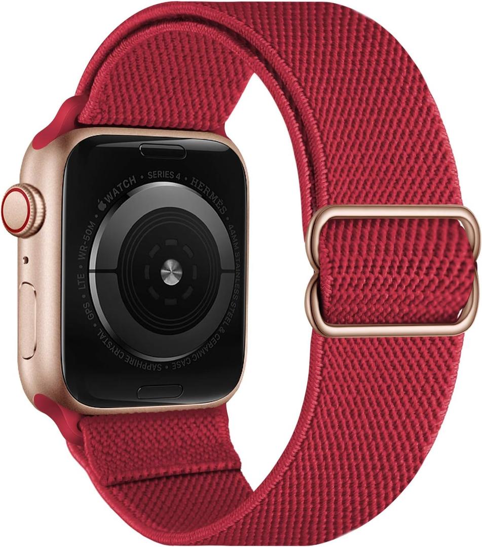 OXWALLEN XL Stretch Solo Loop Band Compatible with Apple Watch Series 11/ 10/ 9/ 8/ 7/ 6/ 5/ 4 SE Ultra 3/ 2/ 1 49mm 46 45 44mm, Adjustable Elastic Nylon Braided Sport Strap for iWatch Women Men, Burgundy Red