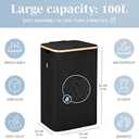 LONBET Laundry Basket with Lid, Made from Breathable Fabric | Aesthetic Clothes Hampers for Laundry with Side Handles & Sturdy Bamboo Frame (26 Gallons - Single, Black)