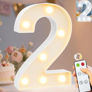 Pooqla LED Light Up Numbers, Marquee Number with Remote for 2nd Birthday Decoration, Lighted Numbers Gift for Boys Girls Party Backdrop Wedding Anniversary Decor, Warm White and Cool White Number 2