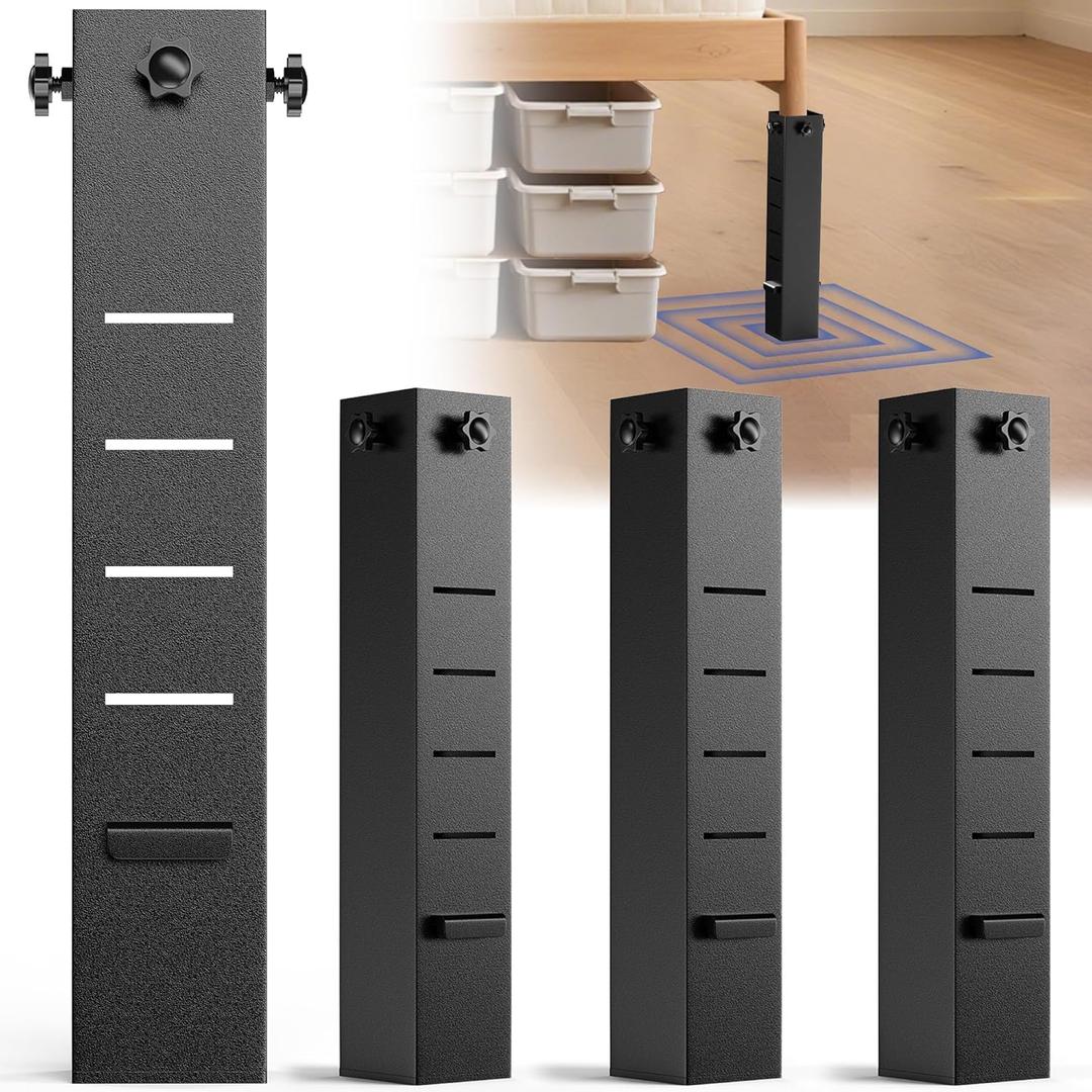 Metal Bed Risers, 5 Levels Adjustable Ccollege Dorm Bed Risers, 3.15 Inch Diameter Extra Tall Bed Riser, Heavy Duty Carbon Steel Bed Riser Extenders for College Dorm Twin/Twin XL Wooden Bed Frame Legs
