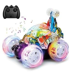 Kizeefun Remote Control Car for Kids RC Stunt Car Invincible 360°Rolling Twister with Colorful Lights & Music Rechargeable Remote Control Car Toy for Boys and Girls