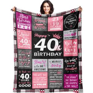 Sruemiul 40th Birthday Gifts for Women - 40th Birthday Decorations for Women - 40 Year Old Bday Gifts - Happy 40TH Bday Gift Ideas for 40 Year Old Woman - 1986 & 40th Birthday Blanket 50"x60"