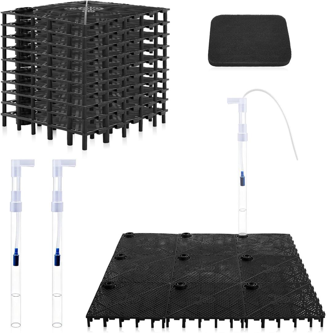 Sieral Under Gravel Aquarium Filter for 20-29 Gallon Tanks, 10 Pcs 5.7'' x 5.7'' Plates, Under Gravel System for Clean Water, with 2 Uplift Tube and 1 Filter Cotton, for Fish Tank Fresh and Saltwater