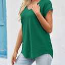 Imily Bela Womens V Neck T-Shirt Summer Cap Sleeve Dressy Casual Tops Eyelet Embroidered Fashion Tees (Green, S)