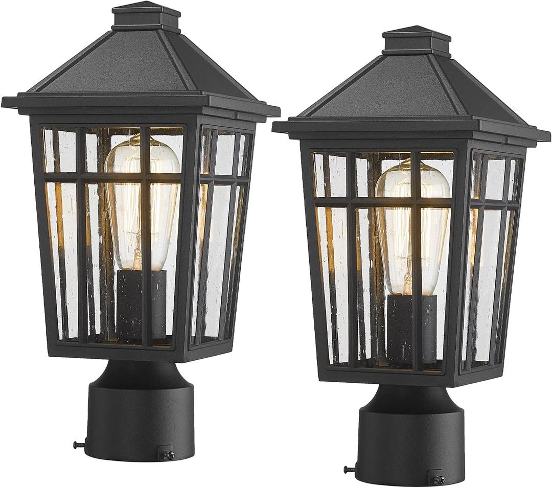 Darkaway Outdoor Post Lights Lamp Post Light Fixture, Waterproof Aluminum Housing with Glass, Fence Post Deck Lighting for Garden, Patio, Pathway (2 Pack, Black)