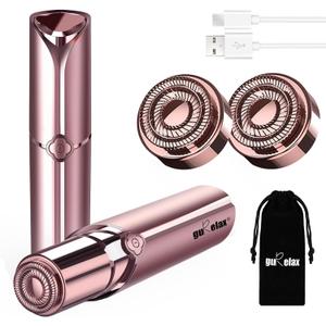 Facial Hair Removal for Women, Electric Painless Rechargeable Facial Hair Remover for Face, Lip, Chin with 2 x Replacement Heads