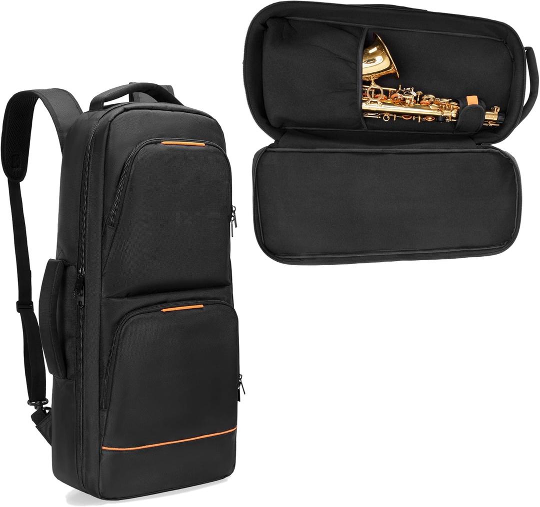 Rexmica Padded Alto Sax Backpack, Alto Sax Case Bag with Hidden Padded Shoulder Straps, Alto Saxophone Bag with Pockets for Mouthpiece, Sheet Music, Alto Saxophone Case Sax Gig Backpack