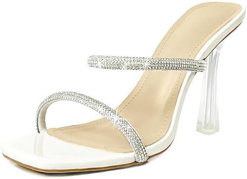 Baffoloo Womens's Clear Heels Rhinestone Straps Stiletto Kitten Heeled Sparkly Strappy Sandals size 8