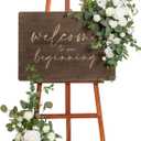 Ling's moment Wedding Welcome Sign Floral Swag 17.5" Tall Standing Artificial Flowers Backdrop Garland White Green Ceremony Reception Wall Easel Home Entryway Board Table Decorations NOT Include Sign