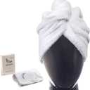 100% Turkish Cotton Hair Towel Wrap for Women, Non Microfiber,400-GSM(Grams per Square Metre), Anti Frizz, Hair Plop Waffle Towels for Curly, Long& Thick Hairs, Turban Head Wrap, 1Pack10x26inc(White)