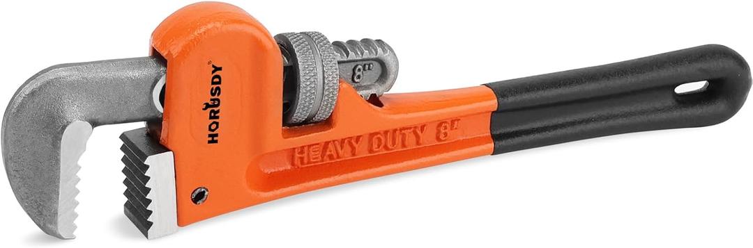 HORUSDY 8-Inch Heavy Duty Straight Pipe Wrench, Quick-Adjust Sturdy Plumbers Wrench with Soft Grip Handle, Straight Jaw Plumbing Tool for Pipe, Household Use, Vehicle Repair