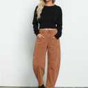 Utyful Barrel Jeans Women Cropped Baggy Trendy High Waisted Distressed Loose Stretch Denim Trouser Jeans with Pockets (Brown, M)