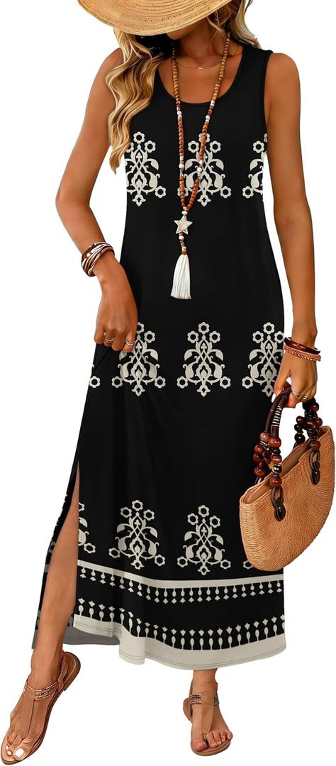 WIHOLL Maxi Dress Summer Dresses 2026 Beach Vacation Clothes Sleeveless Sundresses with Pockets Boho XXL