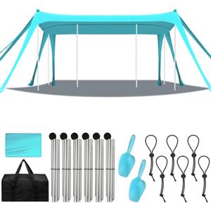 Beach Tent Sun Shelter UPF 50+ Beach Shade Canopy Pop up Tent Portable Cabana Outdoor with Aluminum Poles Sandbags Sand Shovel for Camping Fishing Trip Picnic Party