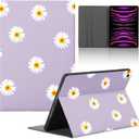 Cute Case for iPad Pro 12.9 Case 6th/5th/4th /3rd Generation 2022/2021/2020/2018 -Daisy Flower Purple Printed Pattern Funda Folio Cover Leather Cases for Boys Girls Women Men