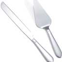 Eisinly Cake Cutting Set for Wedding, Elegant Cake Knife and Server Set with Thickened Stainless Steel Rounded Edges, Cake Cutter and Pie Spatula for Birthday Anniversary, 2 Pcs, Silver (13.0 Inch)