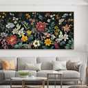 tigeridge Botanical Framed Wall Art - Colorful Flowers Bouquet Canvas Pictures Wall Decor Wildflowers Plants Painting Artwork Blooming Floral Prints for Living Room Decor 58 x 29in, Natural Wood Frame