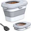 Dog Food Storage Container Small, 10-13lbs Collapsible Dog Cat Food Containers with Airtight Clear Flip-top and Pet Food Scoop, Pet Food Storage Container Bin for Dog Cat Bird Other Pets Grey