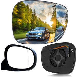 TOP-VIGOR 1-Pack Passenger Side Heated Mirror Glass Compatible with 2011 2012 2013 2014 BMW X3, Right Side View Convex Mirror with Backing Plate 51162991660