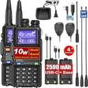 BAOFENG UV-5RM 10W Long Range Ham Radio Walkie Talkie with NOAA Weather Receiver 2500mAh Rechargeable Battery one-Key Frequency Copy Micphone Type-C Charging and Programming Cable (Gain Antenna)