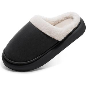 SHIBEVER Fuzzy Slippers Women Indoor: Memory Foam Warm House Shoes - Slip On Closed Toe Comfy Bedroom Slippers Women (6.5-7, 73-black)