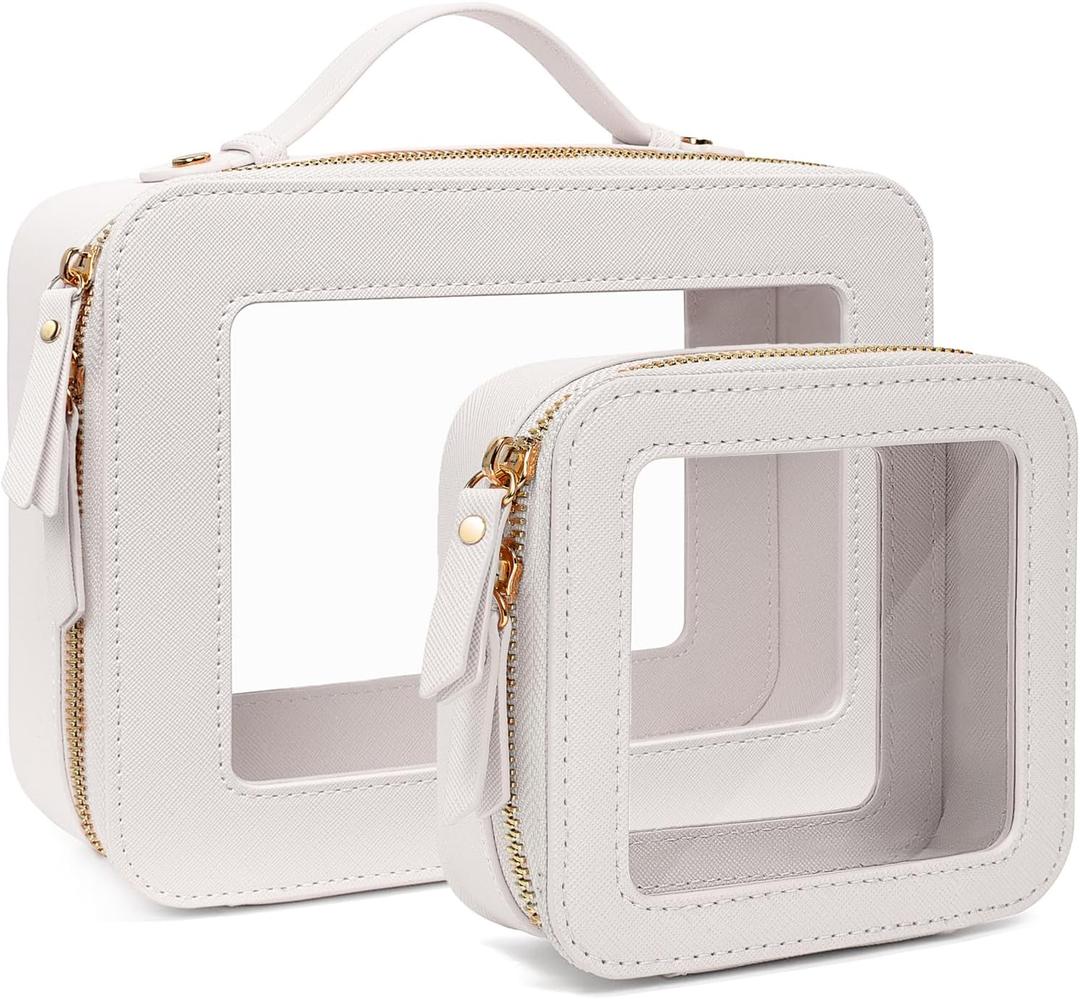 Clear Makeup Bag, Small Makeup Bag TSA Approved Toiletry Bag Cosmetic Travel Bag Cute Makeup Bag Organizer Makeup Case Pouch Car Essentials for Women Men (Mini + XL Luxe)