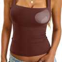 EasyGala Womens Padded Tank Tops Double Lined Built in Bra Sleeveless Top Square Neck Slim Fitted Summer T Shirts 2026 (Brown, XL)