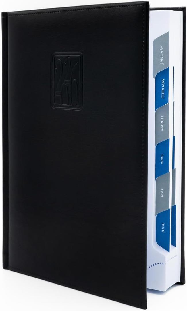 Daily Planner 2026 (5 x 7 in) - Made in Italy, Page a Day Hourly Agenda, 416 Pages, Monthly Tabs & Calendar, Jan-Dec Business Planner, Hardcover (BLACK)