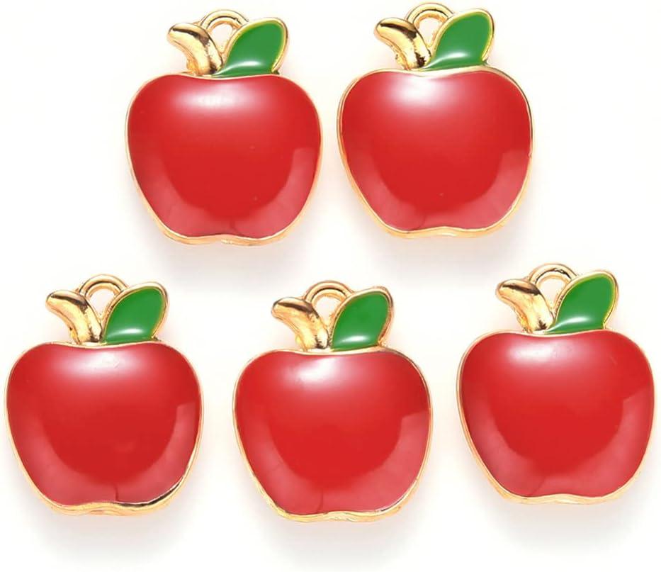 DanLingJewelry 100pcs Enamel Red Apple Charms Gold Plated Mini Apple Fruit Dangle Charms for DIY Jewelry Craft Supplies