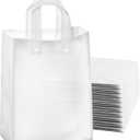 Frosted Shopping Bags with Handles and Cardboard Insert - 10" W x 13 H " x 5" Side Gusset, 50 Pack - Durable & Reusable