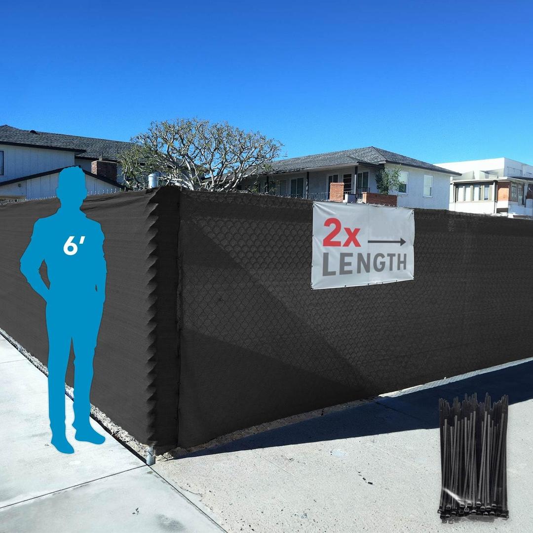 FenceScreen 6ft x 100ft Black Fence Privacy Screen Raw - 85% Blockage Windscreen for Temporary Fence with 100 Fence Fasteners Included