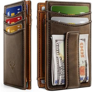 BULLIANT Magnetic Closure Slim Wallet-Genuine Leather Front Pocket Wallet for Men,RFID Blocking,Holds 12 Cards and Money Clip (Coffee7740)