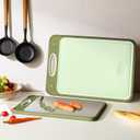 2 in 1 Stainless Steel Cutting Board with Handle 2 Packs Metal Chopping Board Solid Thick Wood Juice Groove Chopping Board Small Big Xl XXl xlarge Oversized Kitchen Counter Organic Vegetable Meat Kit (Morandi Green)