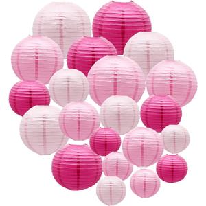 Pink Paper Lanterns Decorative, Hanging Round Paper Lanterns Indoor Outdoor for Valentines Day Decorations Graduation Wedding Birthday Baby Showers Tea Party Decorations, 21pcs