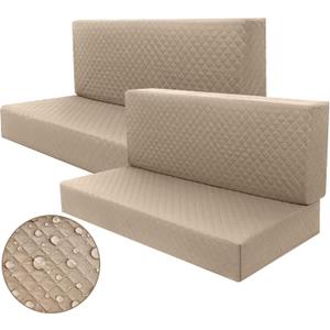 Buryeah 2 Set RV Dinette Cushion Covers Booth Set Furniture Protector for Sofa Seat Camper Car Couch, 2 Backrest and 2 Bench Cover (Khaki)