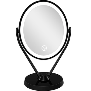 Aesfee Double-Sided 1x/7x Magnification LED Makeup Mirror with Lights, Lighted Vanity Magnified Mirror USB Chargeable, Touch Sensor Control 3 Light Settings Illuminated Countertop Mirrors - Black