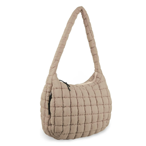 Quilted Puffer Tote Bag Purse Puffy Crossbody Shoulder Bag,Lightweight Nylon Hobo Bag Puffer Carryall Bag for Women Girl Khaki