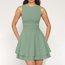 TACILIP Summer Dresses for Women, Women's Solid Ruffle Hem Neck Mini Dress Sleeveless Ruched Corset Short Party Dresses, Mini Dress, Medium